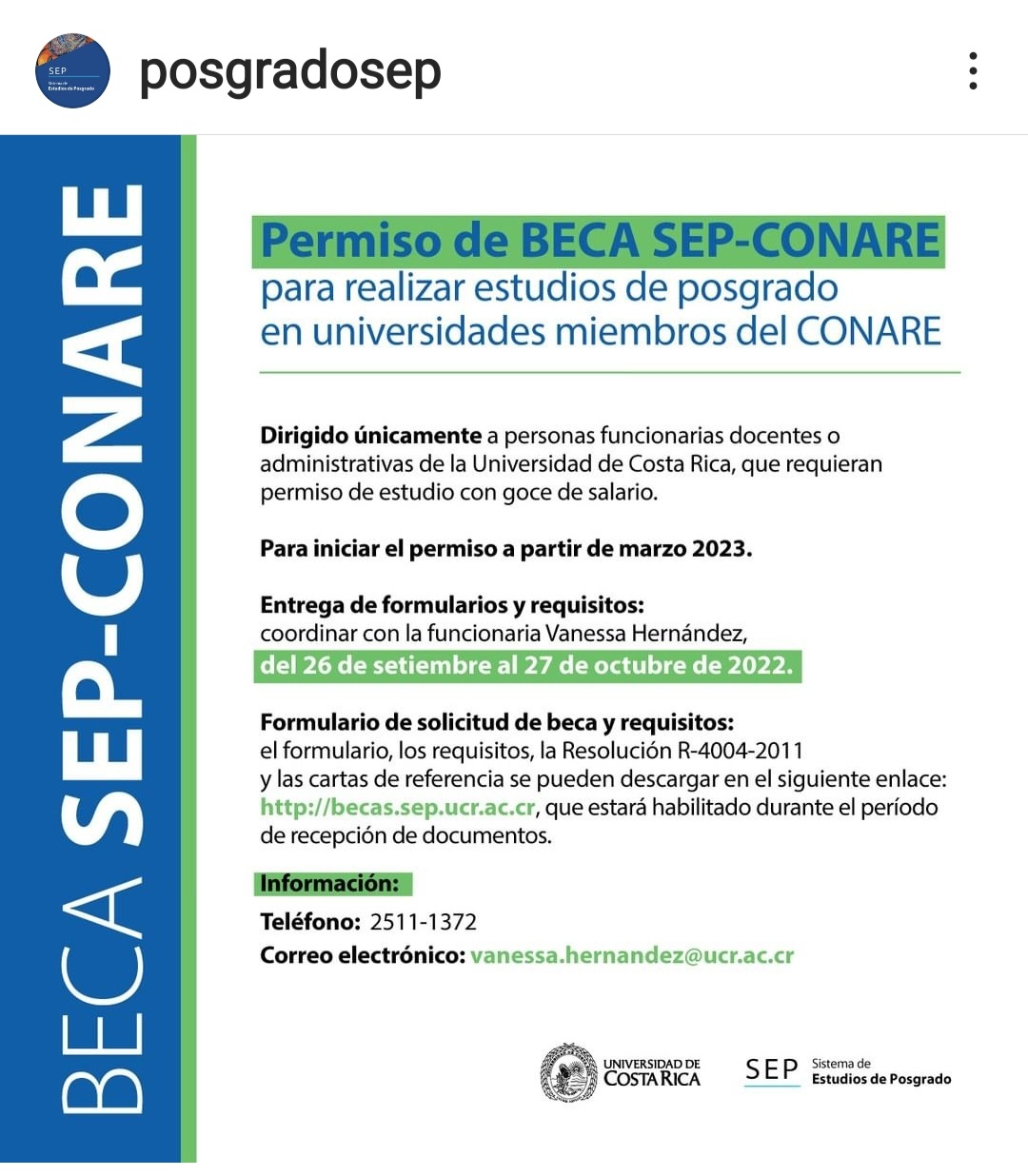 Anuncio informativo sobre Becas SEP-CONARE para funcionarios