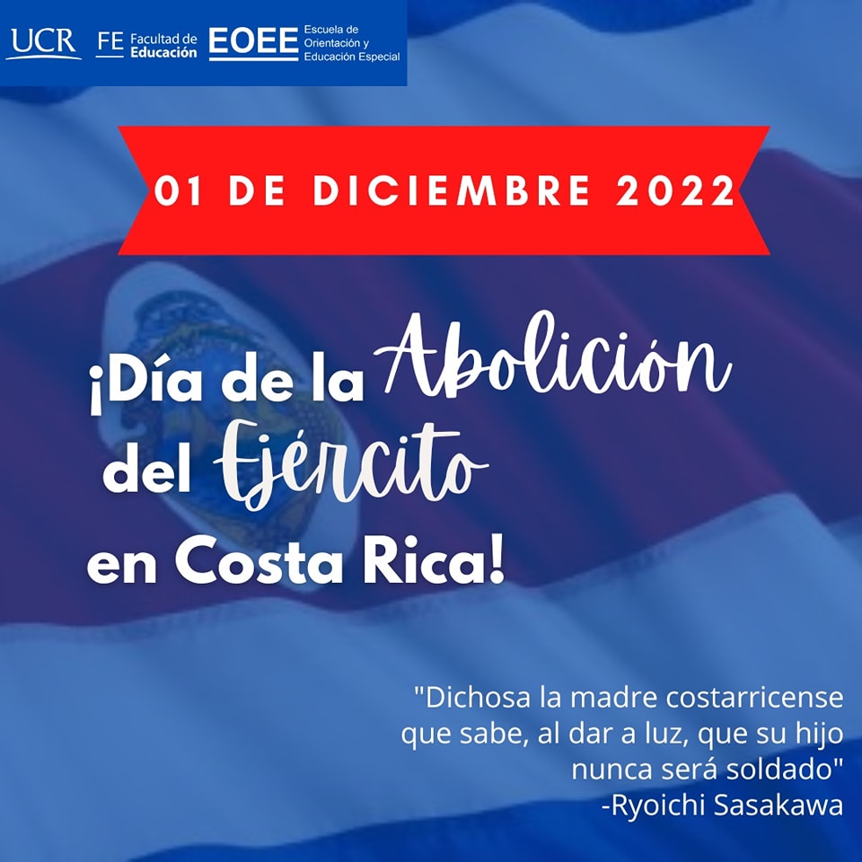 Afiche Día de la Abolición del Ejército en Costa Rica