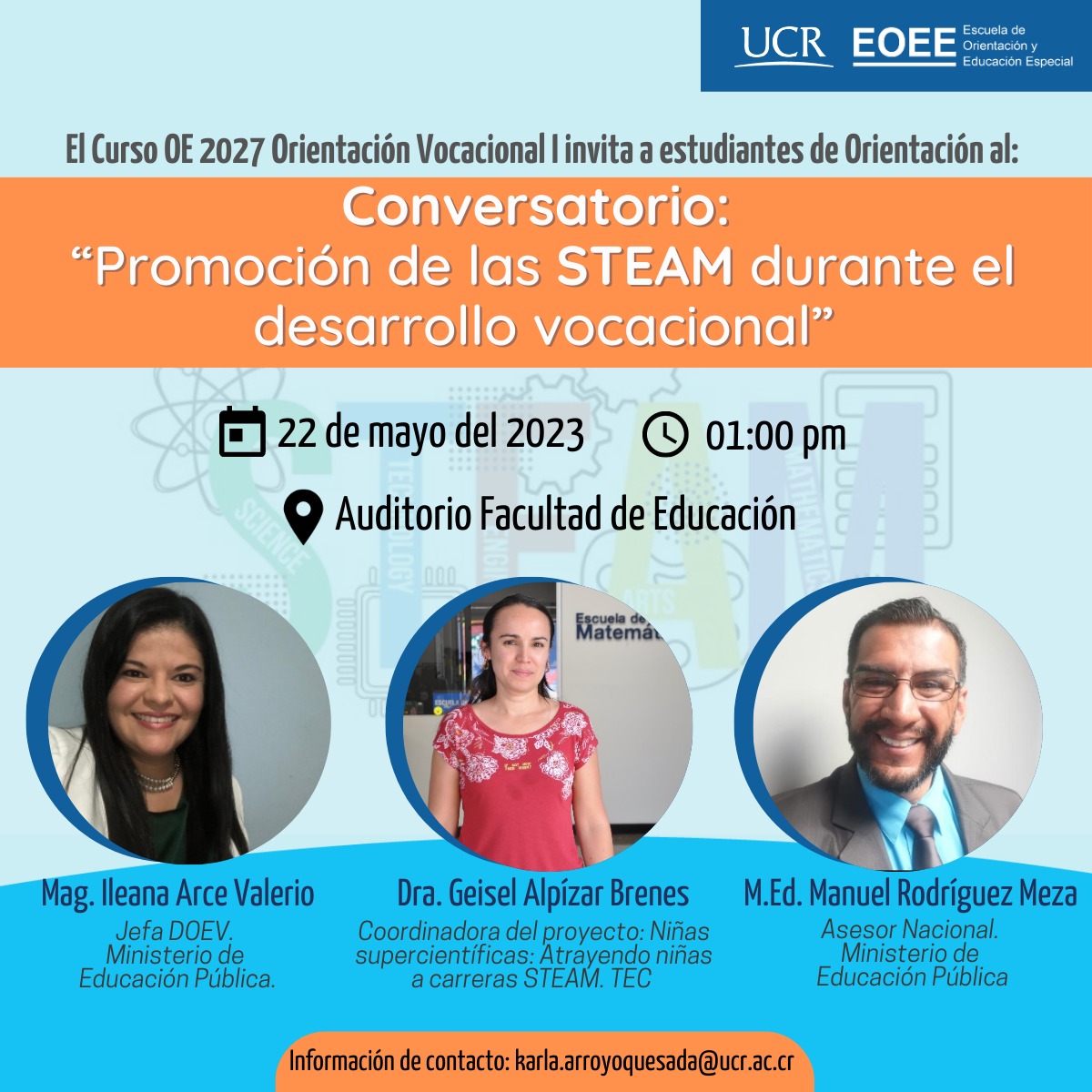 Afiche con fotos de expositores e información igual a la publicación.