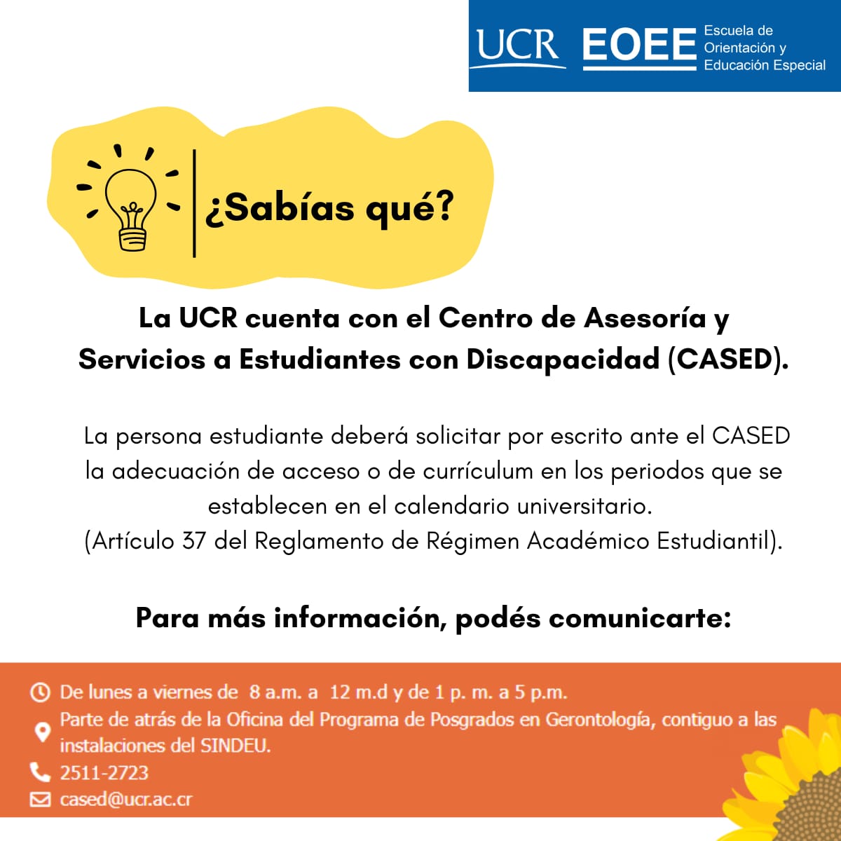 CASED: Centro de Asesoría Estudiantil y Servicios a Estudiantes con Discapacidad.