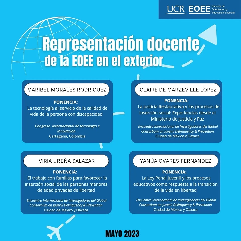 Afiche con listado de ponencias presentadas en el exterior.