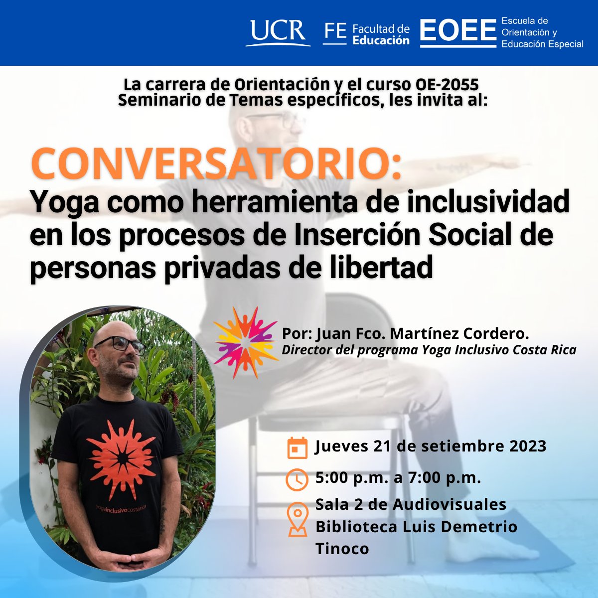 Afiche con información igual a la publicación y foto del expositor.