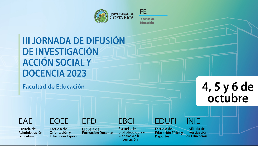 Afiche con fondo de dibujo de la facultad y logos de todas las unidades académicas