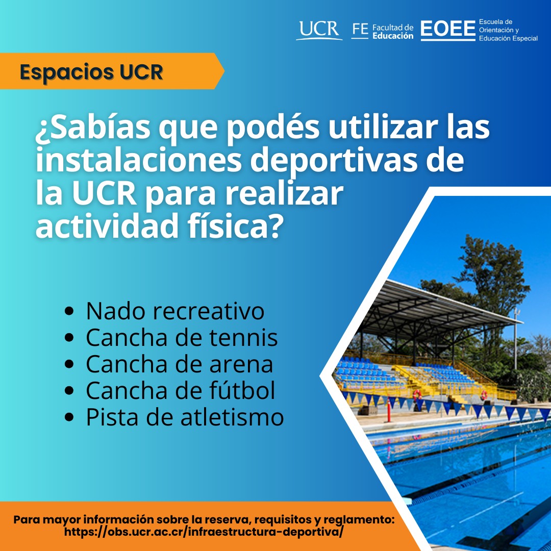 Afiche con texto igual a la publicación y foto de la piscina de las instalaciones deportivas.