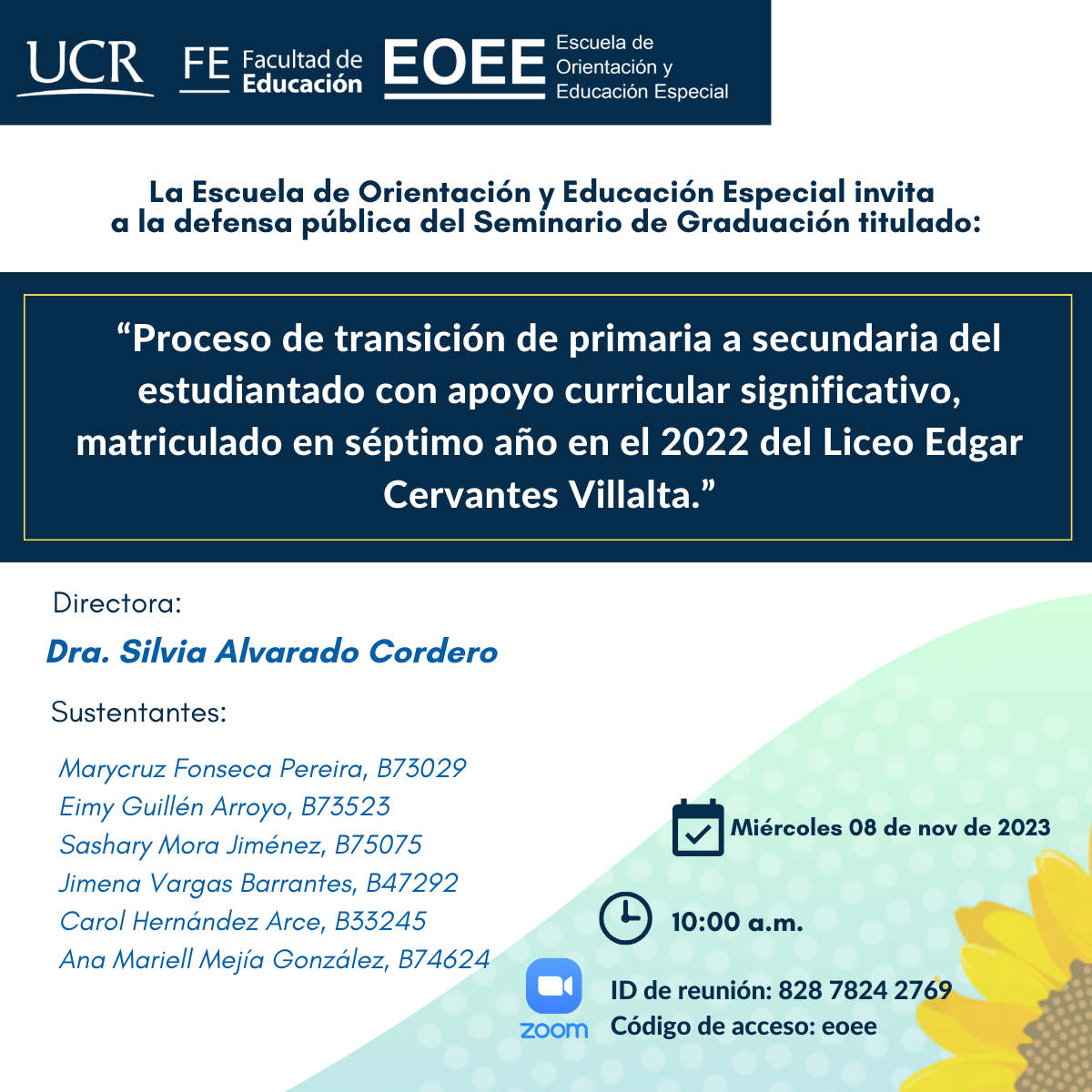 INVITACIÓN A DEFENSA PÚBLICA DE SEMINARIO DE GRADUACIÓN