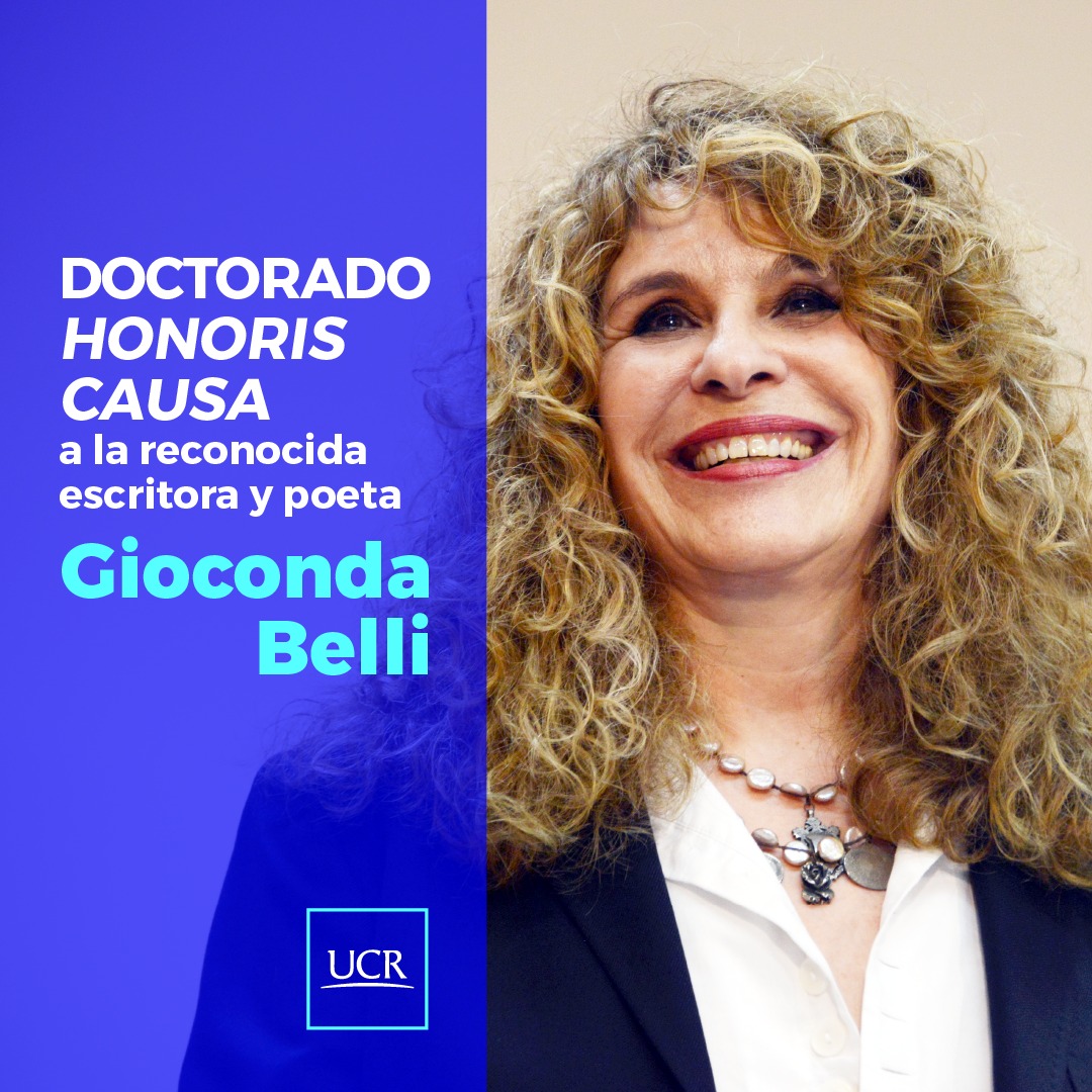 Afiche con información igual a la publicación y foto de Gioconda Belli