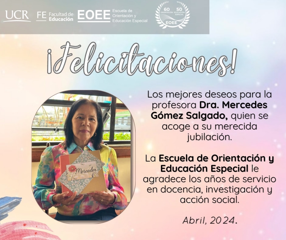 Afiche de felicitación con fotografía de la profesora.