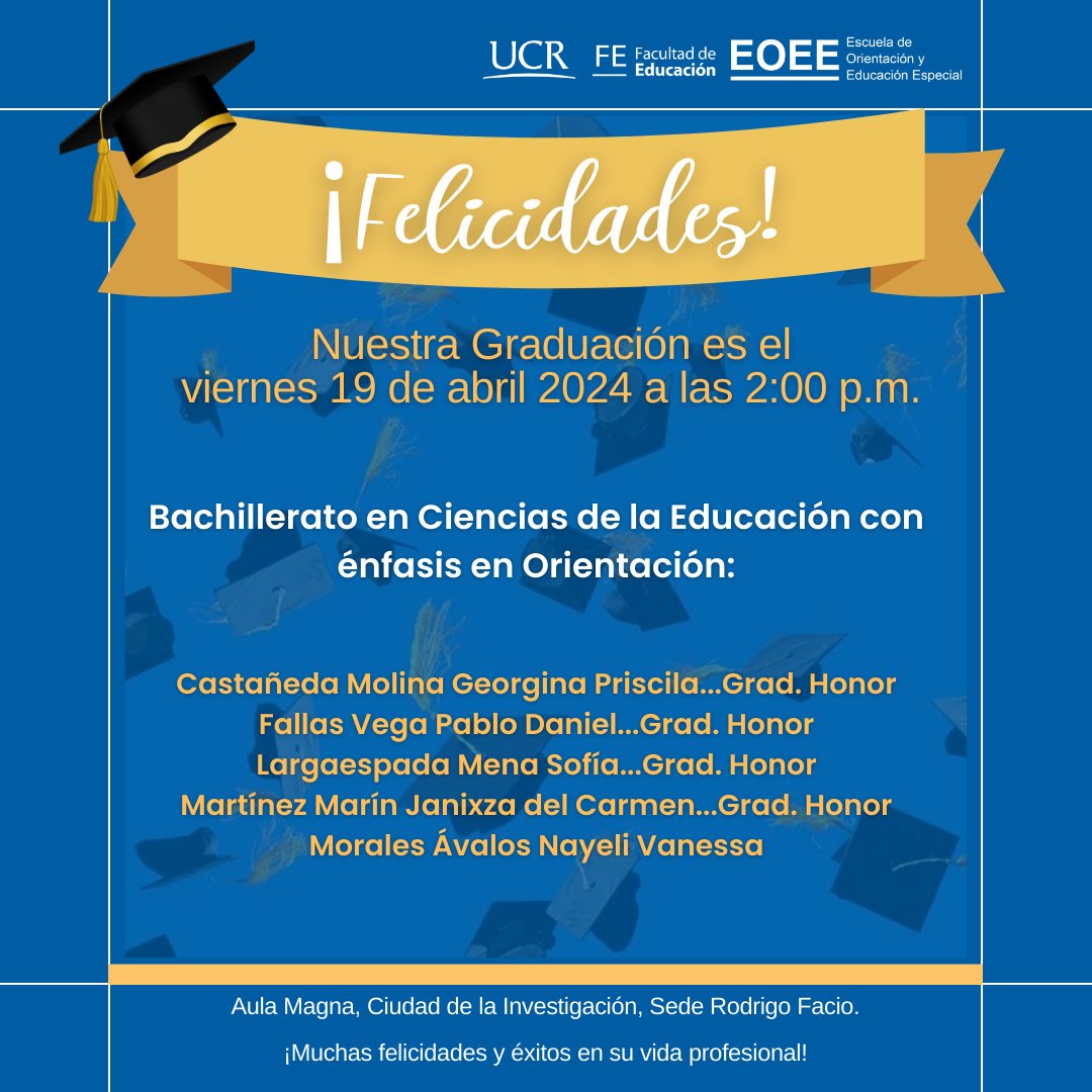 Afiche con nombres de personas graduadas.