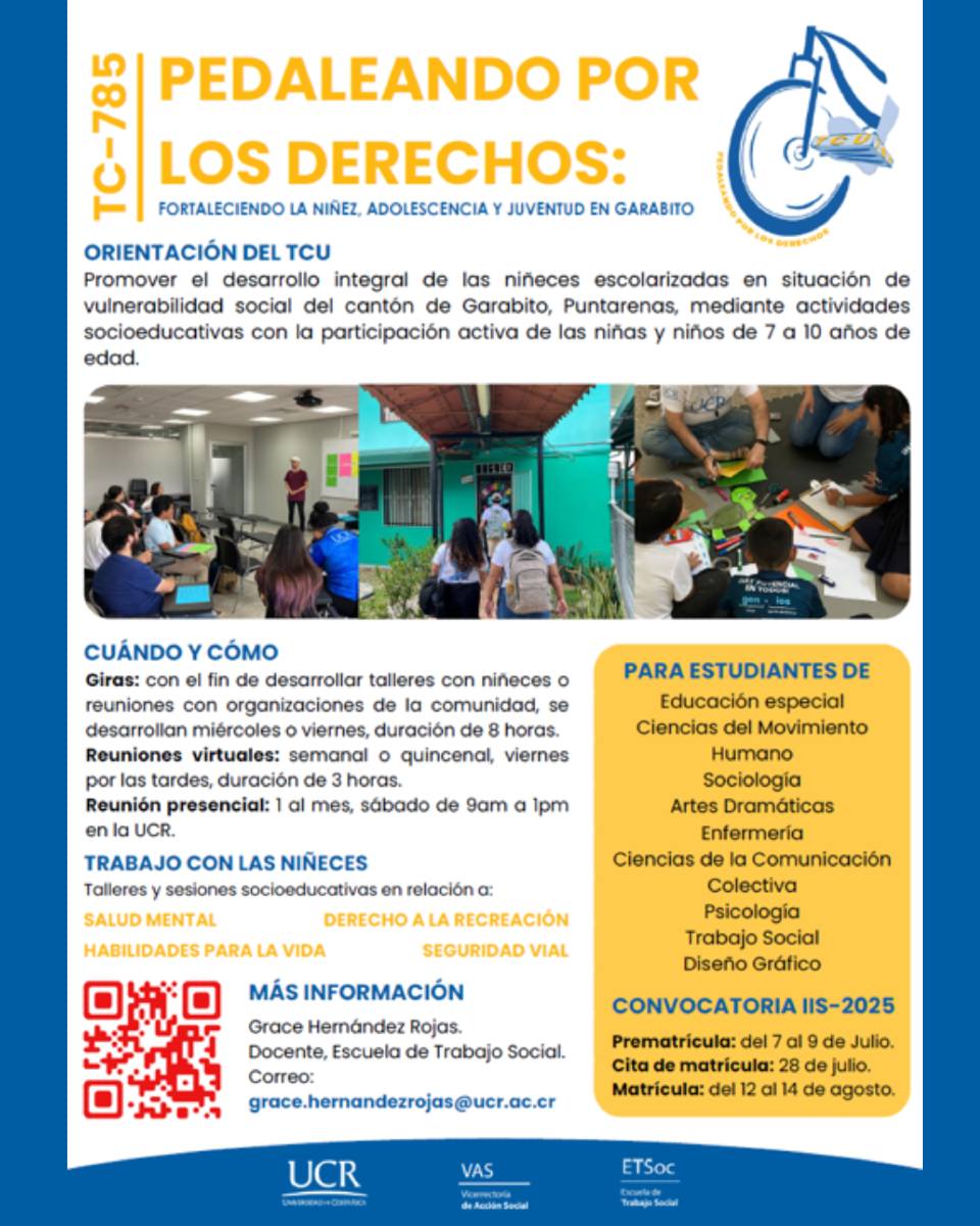 Flyer del TCU “Pedaleando por los Derechos: Fortaleciendo la Niñez, Adolescencia y Juventud de Garabito”. 