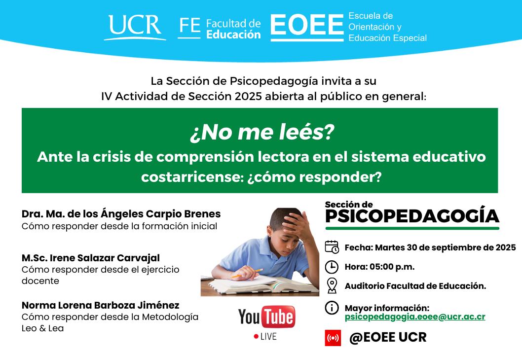 Afiche con información igual a la publicación con foto de niño intentando leer.