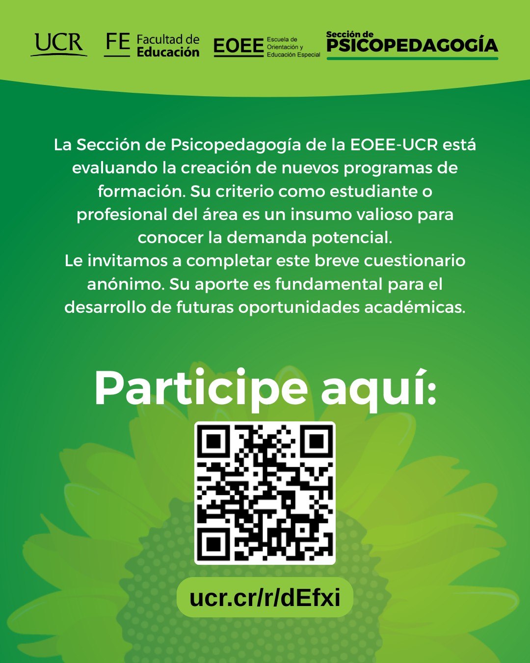 Imagen con información igual a la publicación y código QR al cuestionario.